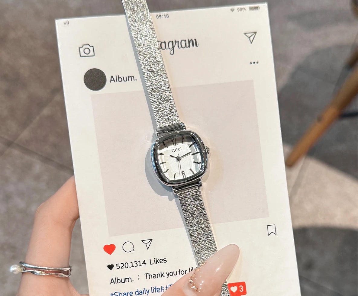 GEDI Golden Watch Light Luxury Quartz Stainless Steel Watch Casual Fashion Dress Temperament Waterproof Women's Wristwatches.