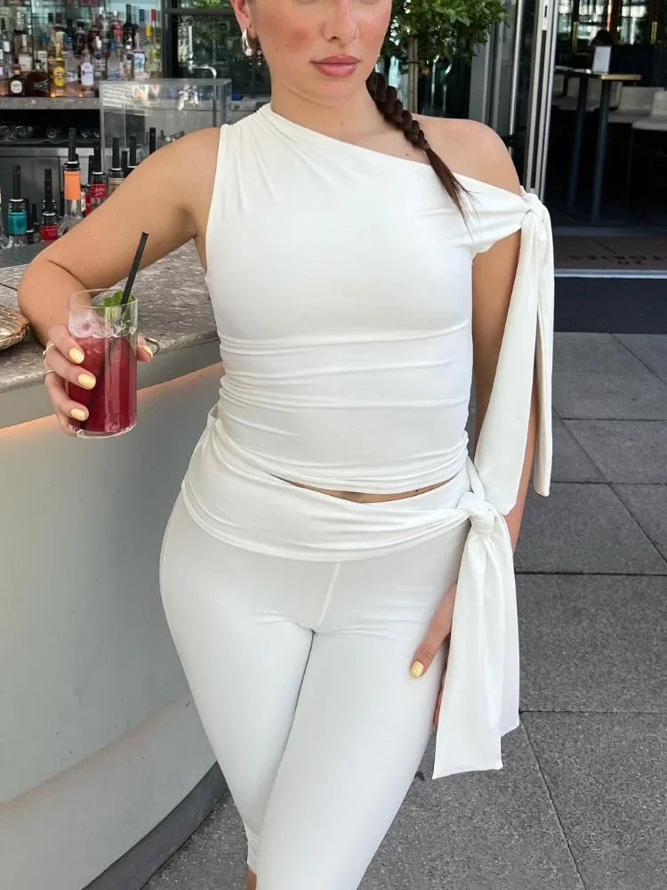 Tossy White Shorts 2 Piece-Set Female See-Through Slim Pleated Fashion Cropped Top And High Waist Shorts Sets Women's Outfits.