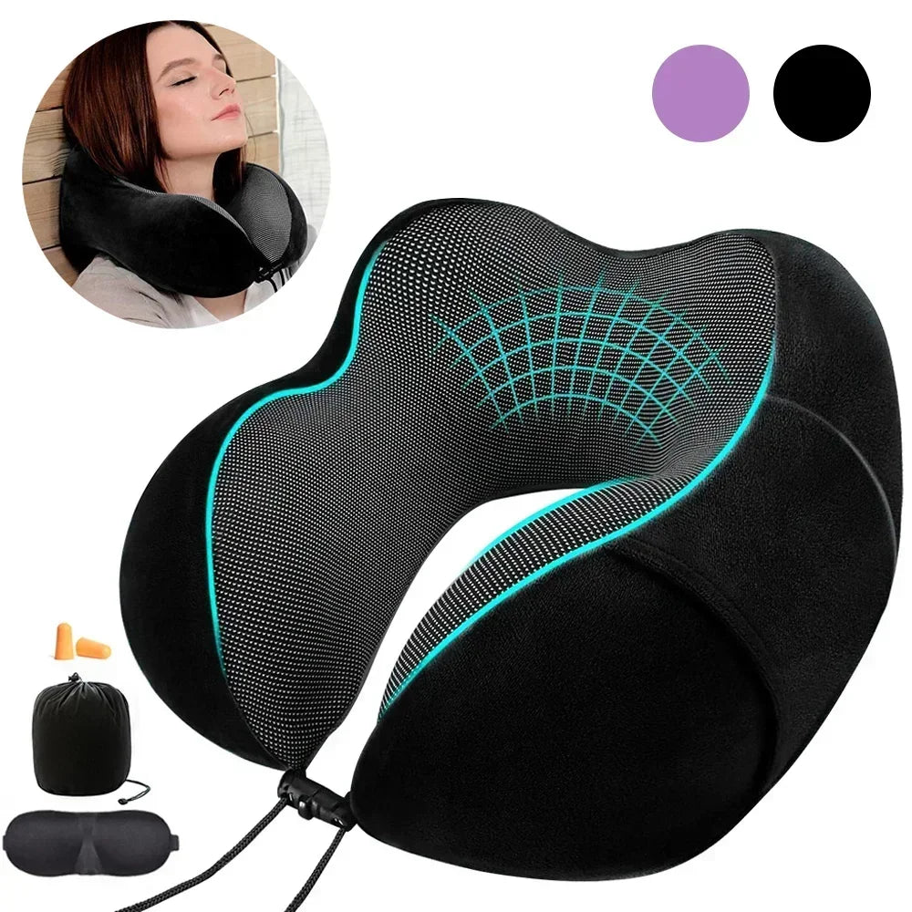Memory Foam U-shaped Neck Pillow Neck Cushion Soft Neckrest Pad  Portable Travel Pillow Cervical Healthcare Massage Neck Pillow.