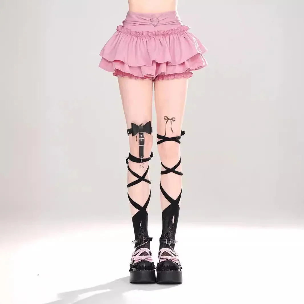 Pink A- line Mini Skirt Women's Summer 2024 New Style Puffy Slimming Cake Skirt A- line Pleated Dress Lightweight Fashion.