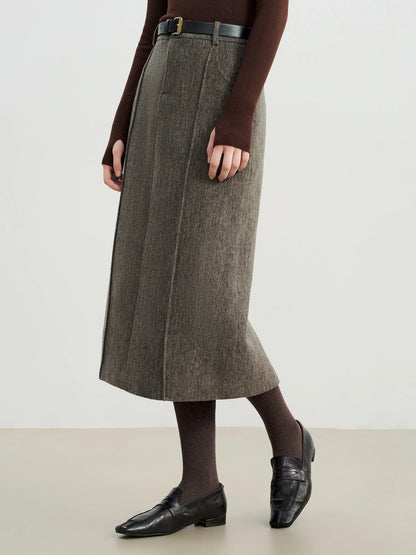 ZIQIAO Retro Mid-length Straight Skirt for Women 2025 Autumn and Winter New Slit Woolen Skirt Commuting Soft Warm British Style.