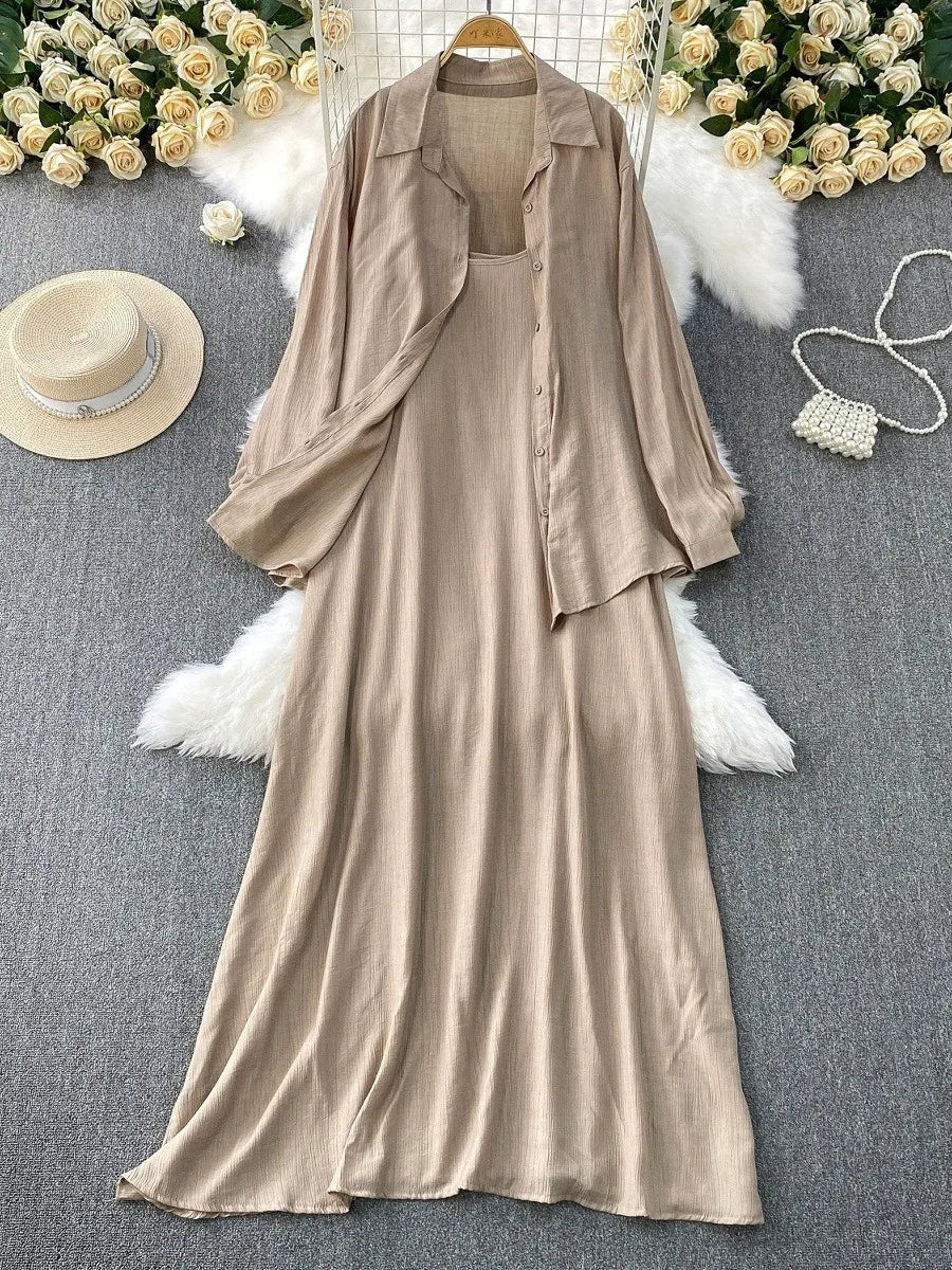 Muslim Women Shirt Dress Two Piece Set Solid Modest Suits Ramadan Musulman Ensemble Morocco Dubai Abayas Islam Outfits Jalabiya.