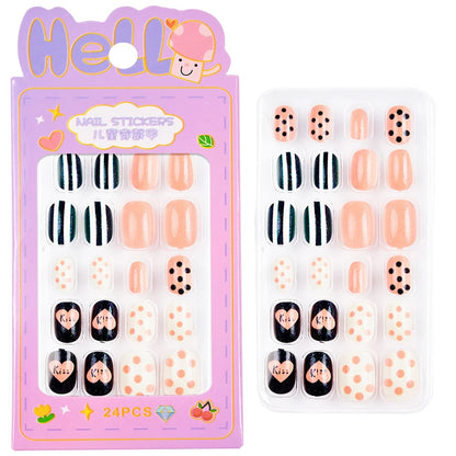 24Pcs/box Kids nails for Girl Cartoon Pattern False Nail Cute Child Fake Nails Tips Kawaii Acrylic Artificial Press on Nail+Tool
