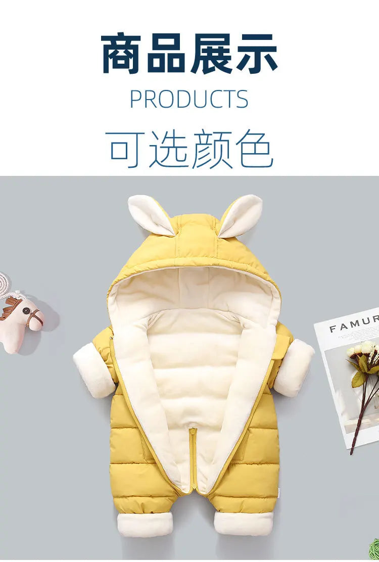 Winter Neue Baby Strampler Jungen Mädchen Patchwork Dicke Plus Samt Overalls Winddicht Mit Kapuze Overalls Schneeanzug Ein Stück Body.