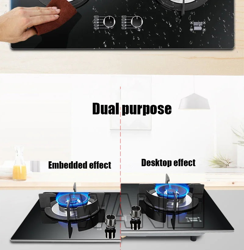 DC330 Gas Stove Household Desktop Embedded Double Stove Natural Gas Liquefied Gas Stove/Toughened Glass Panel