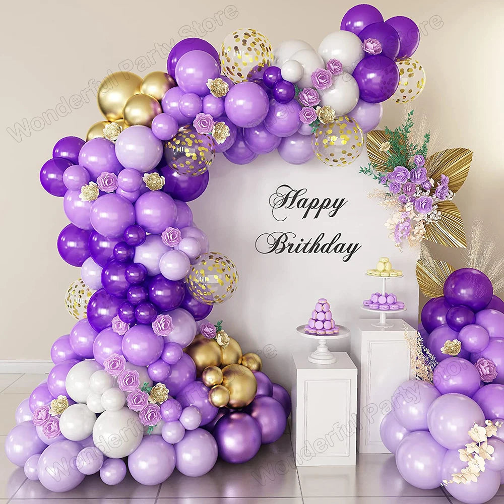 139 Stücke Dunkellila Licht Ballon Girlande Bogen Kit Metall Lila Gold Latex Ballons Hochzeit Party Braut Baby Dusche Geburtstag Dezember.