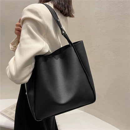 Simple Women Bucket Shoulder Bags New Solid Color Handbags Retro Large Capacity Tote Bags Large Capacity Pu Leather Bags 2024.