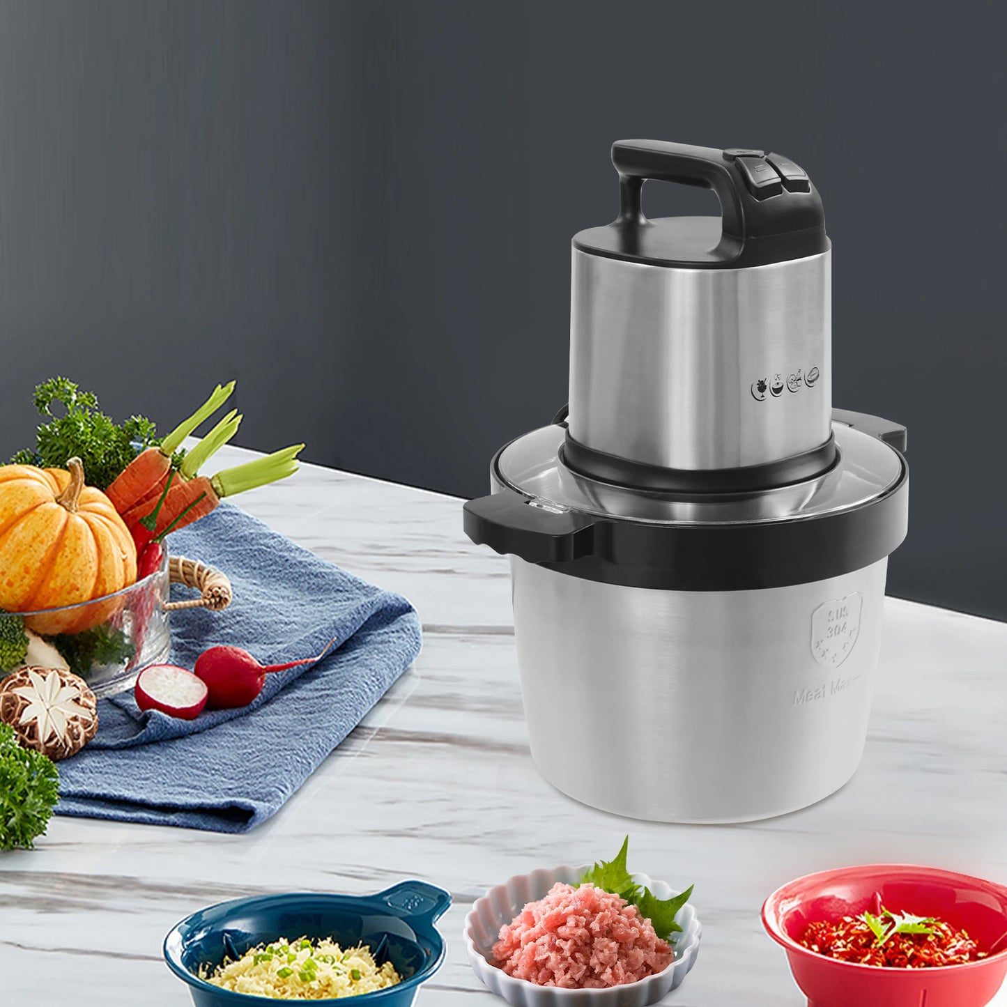 1500W Electric Food Chopper, 6.5L Kitchen Processor for Meat, Vegetables, Fruits – 3 Speeds, Stainless Steel Blades, Easy Clean.