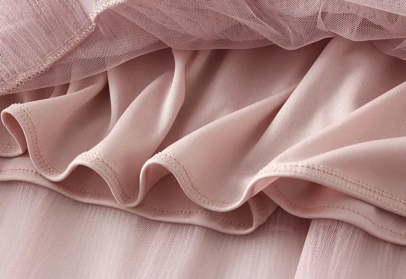 Beiyingni Woman Mesh Long Midi Cake Skirt Solid Color Elegant French Tiered Fairy Tulle Skirts Khaki Casual High Waist Faldas