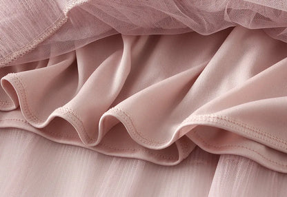 Beiyingni Woman Mesh Long Midi Cake Skirt Solid Color Elegant French Tiered Fairy Tulle Skirts Khaki Casual High Waist Faldas