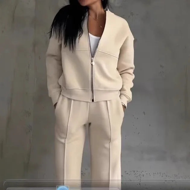 Women Tracksuit 2 Pieces Set Fashion Long Sleeve Zipper Coat Casual Solid Sweatshirt Straight Pants Suit Ladies Autumn Sportwear.