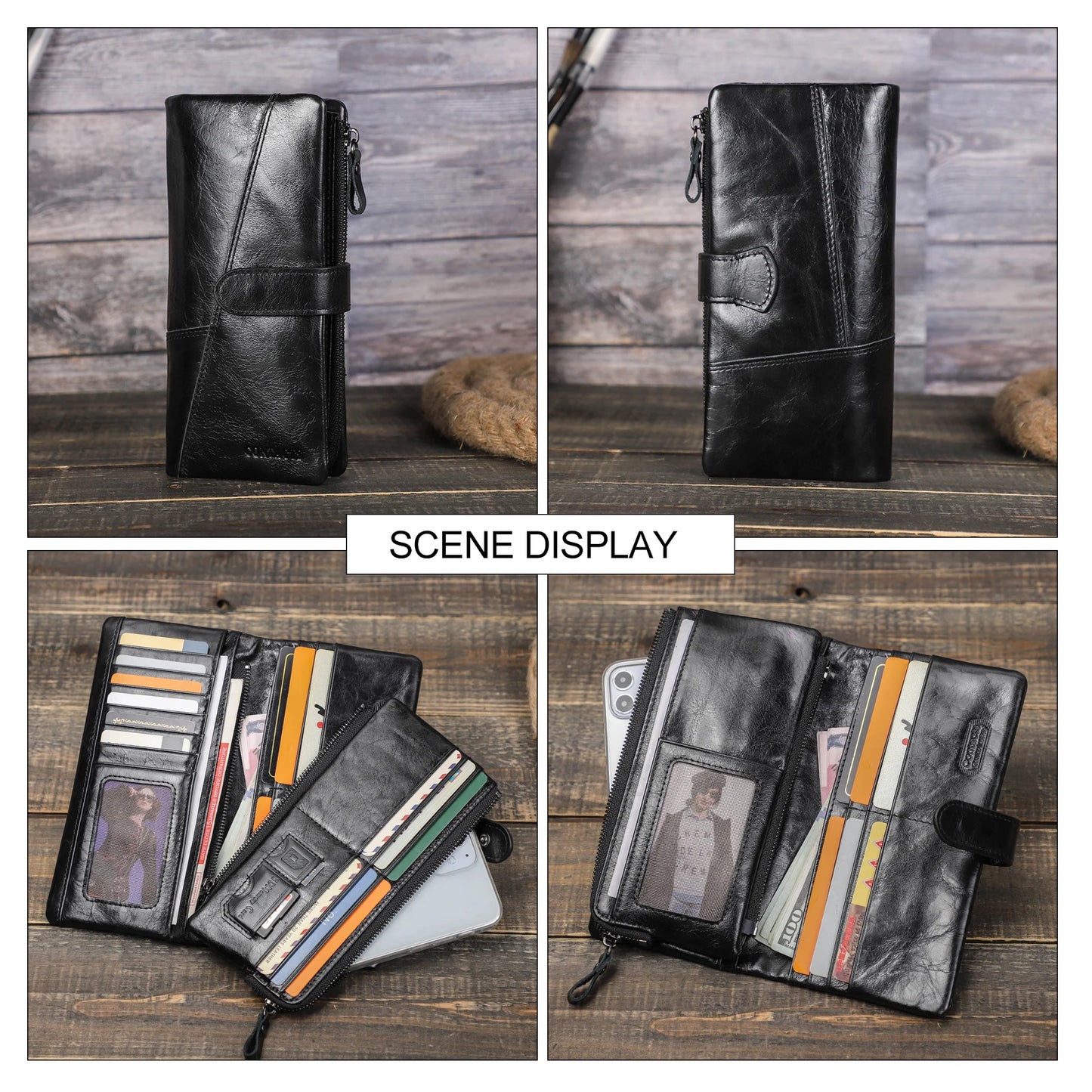 Contact's 100% Genuine Leather Wallet Women Long Coin Purse Hasp Design Clutch Bags Name Engraving Card Holder Wallets Cartera