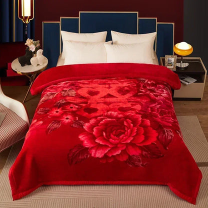 Double Layer Winter Thicken Raschel Plush Weighted Blanket For Bed Warm Heavy Blankets Throw Printed Flowers Fluffy Soft Carpet