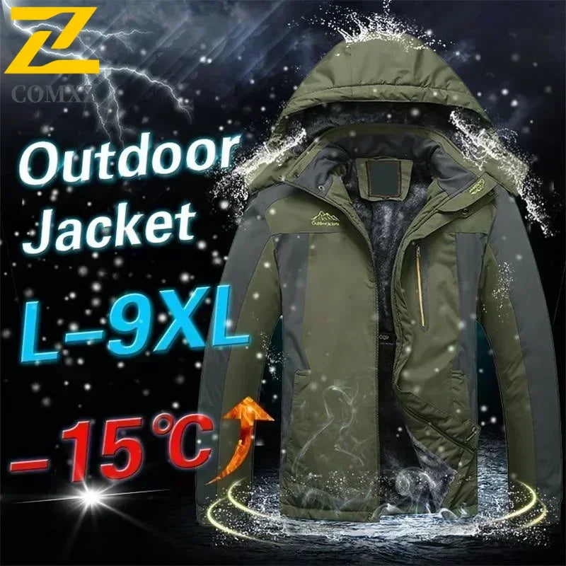 Winter Jacket Men Thick Fleece Waterproof Outwear unload Jackets Men's Windbreaker Army green Parka Raincoat Coats Plus Size 9XL.