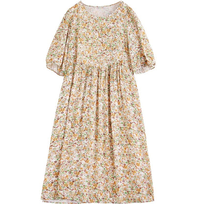 Kurzarm übergroße Baumwolle Satin Vintage Blumen neu in Kleidern für Frauen lässig lose lange Sommerkleid elegante Kleidung.
