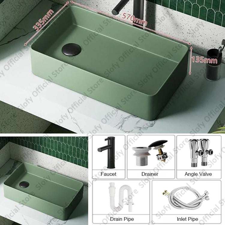 Grünes Haushalts-Hotel-Badezimmerwaschbecken, einfaches künstlerisches Keramik-Waschbecken über der Theke, Sockelwaschbecken, Balkon, Waschmaschine, Waschbecken