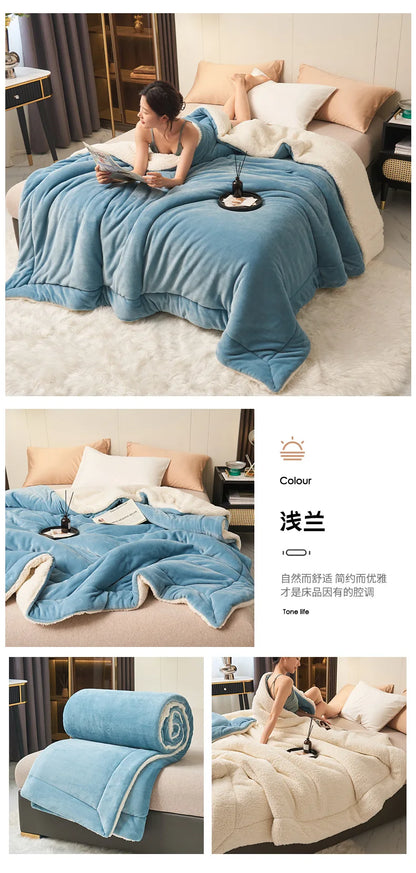 Wool Throw Blanket Keep Warm Winter Bed Blankets Double Sided Queen Duvet Cover Camping Double Bed Cover Bedspread On The Bed.
