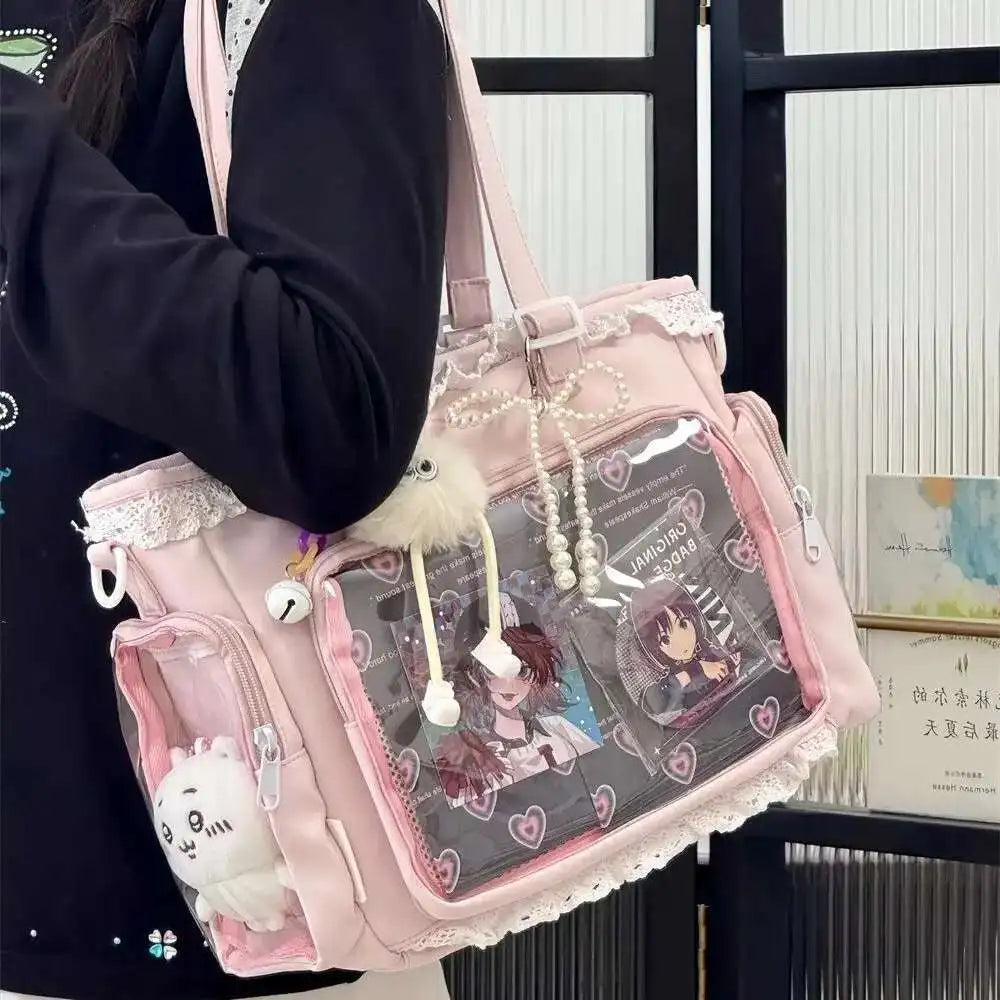 New Y2K Cute Japanese Ita Bag Lolita Girl Transparent Shoulder Tote Bag Large Capacity Crossbody Casual Bag DIY Display Handbags.