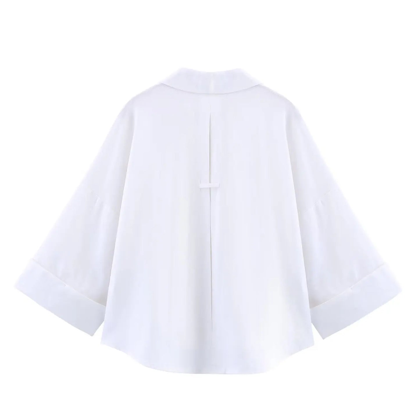 Summer Women's Curled Wide Sleeves Linen Blended Striped Asymmetric Casual Shirt Versatile Collar Linen Blended Printed Shirt.