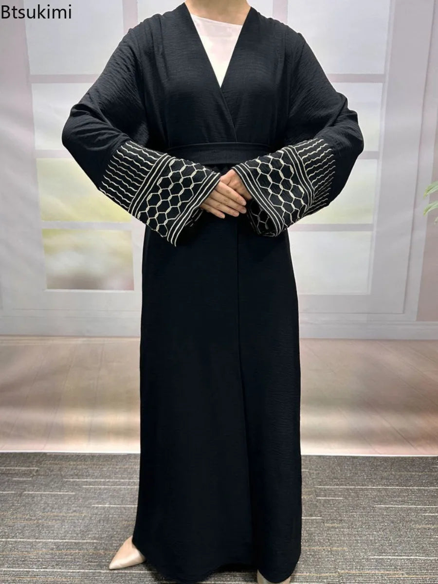 Embroidery Open Modest Kimono Abaya Dubai Luxury Islam Muslim Kaftan Modal Dress Arabic Abayas Women Kebaya Robe Femme Musulmane.
