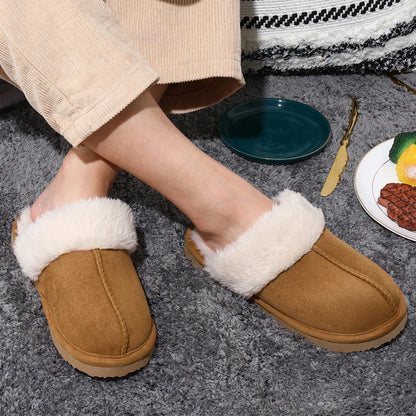 Kidmi Winter Men Plush Slippers Suede Fuzzy Soft Fluffy Collar Lining Men Slippers Indoor Warm Furry Fur House Flat Men Shoes.