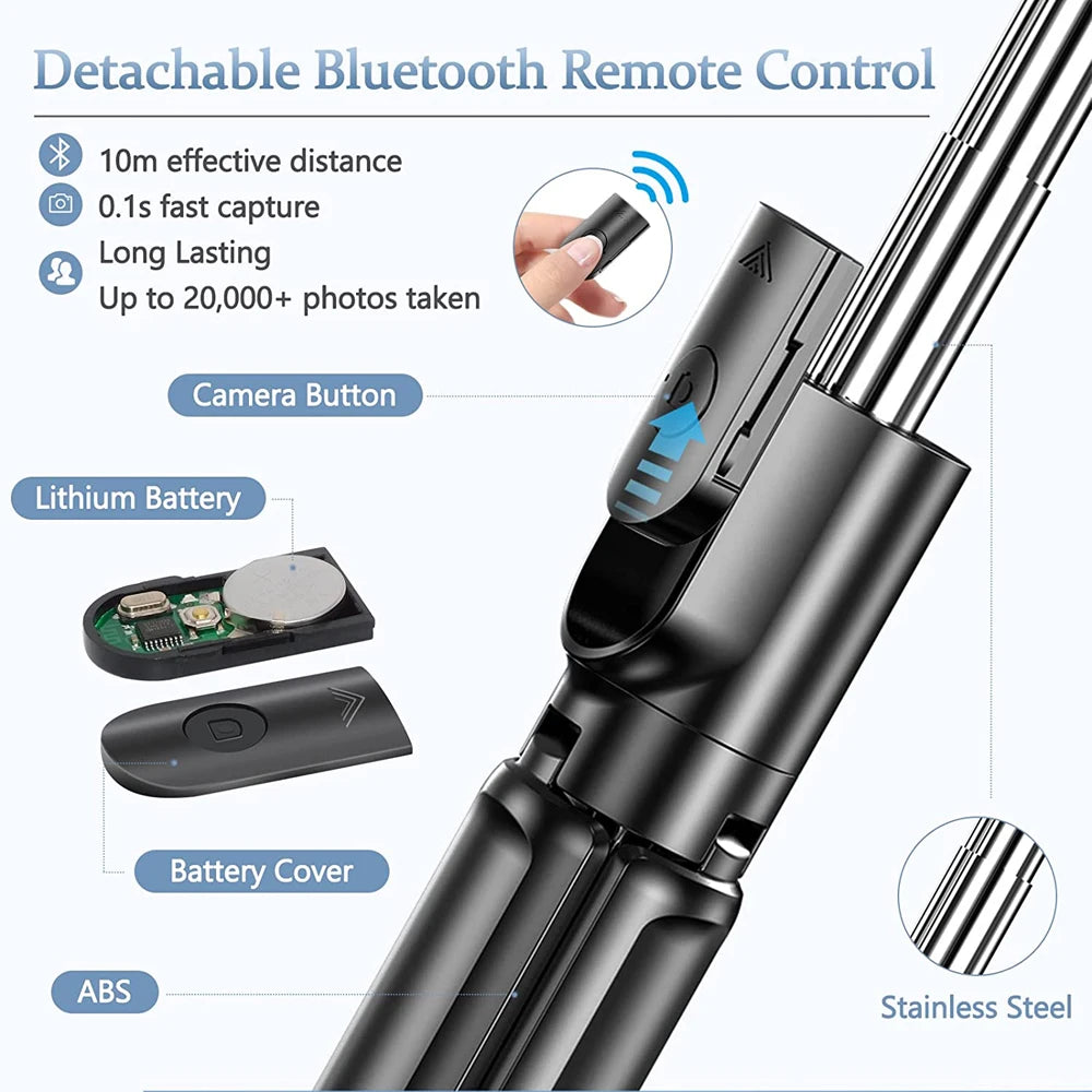 Bluetooth Selfie Stick Mobile Phone Holder Retractable Portable Multifunctional Mini Tripod With Wireless Remote Shutter.