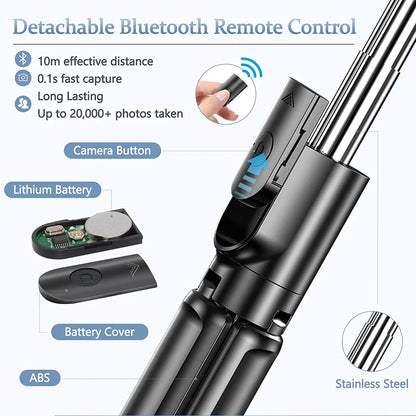 Bluetooth Selfie Stick Mobile Phone Holder Retractable Portable Multifunctional Mini Tripod With Wireless Remote Shutter.