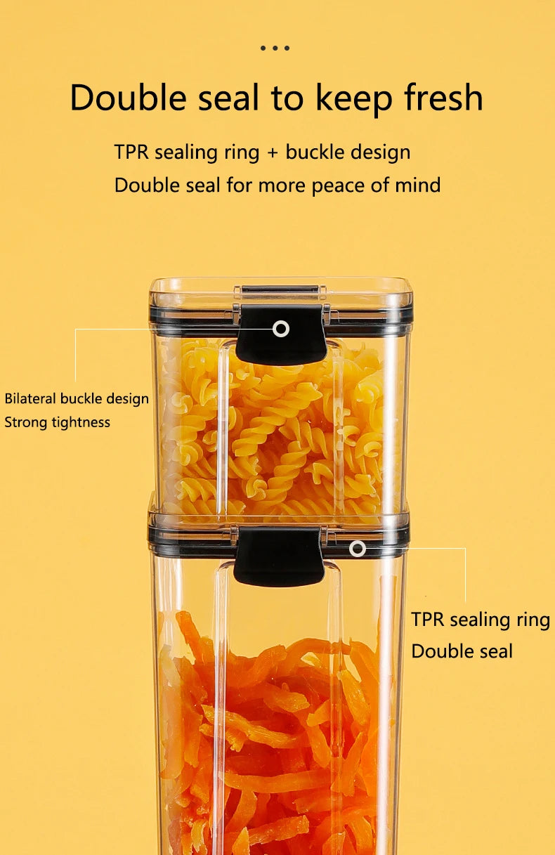 Dry Food Storage Box Food Containers Transparent Stackable Kitchen Spaghetti Noodles Sealed Tank Cans Organizers Bottles.