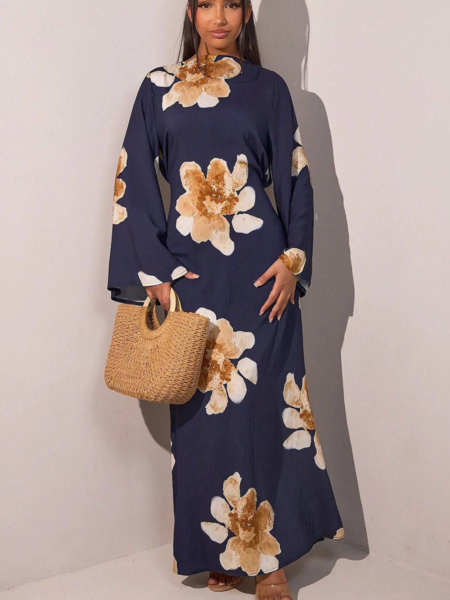 Women Arabic Eid Muslim Dubai Abaya Dress Luxury Fashion Flower Print Long Dress Kaftan Robe Femme African Islam Clothing Kebaya.