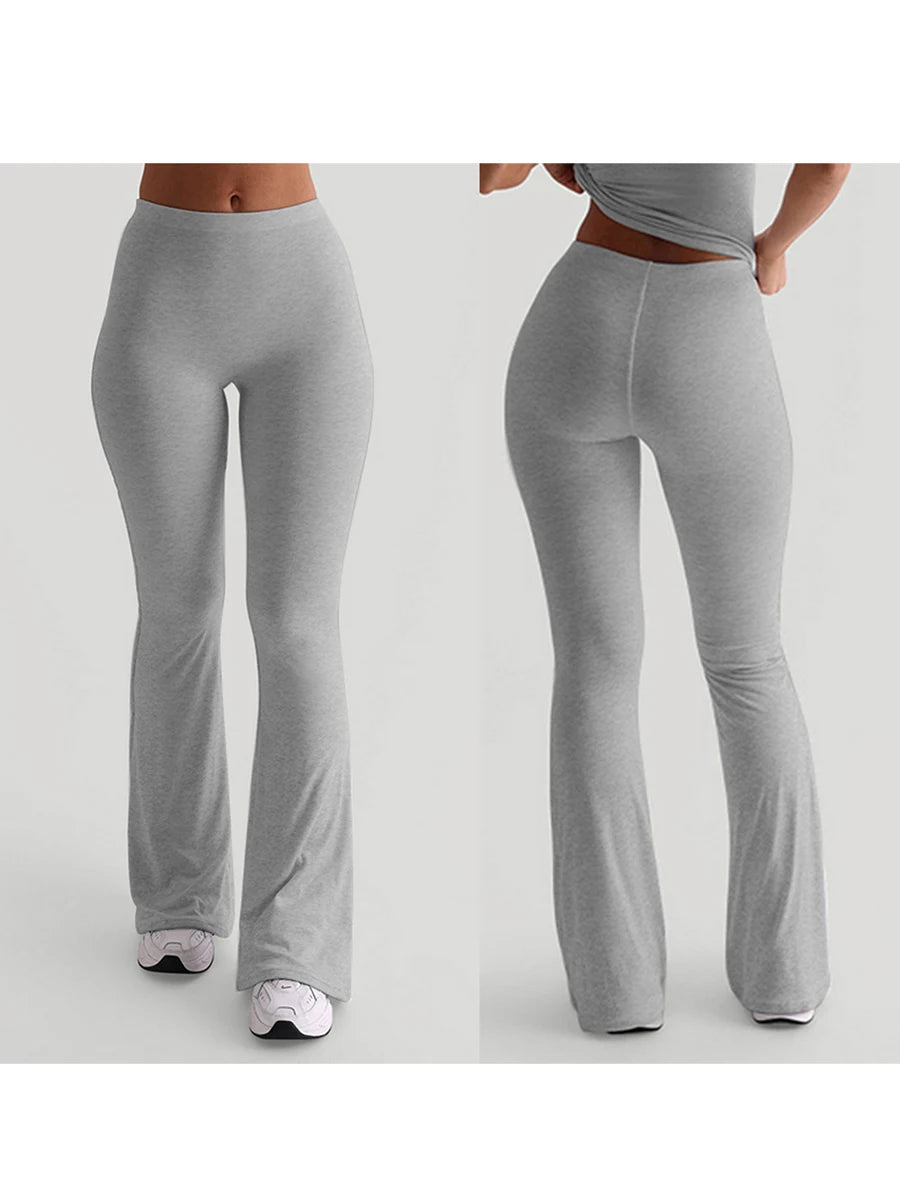 Frauen Casual Solide Farben Hohe Taille Schlaghosen Trendy Bootcut Hose Ausgestellte Leggings Hosen für Streetwear.