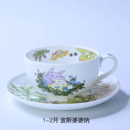 Bone China Dinner Plate Anime Cup and Saucer Set Coffee Mug Cute Cartoon Pattern Ceramic 9.5 Inch Dish Household Tableware Gift