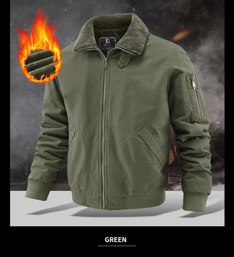 Winter Tactical Jacket Outdoor Men Fleece Sports Running Warm Coat Solid Color Stand Collar Breathable Comfortable Pilot Jacket.