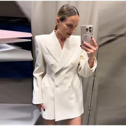 Elegante Zweireiher Blazer Mantel Frauen Schlank Revers Schulter Pads Langarm Jacke 2025, Herbst Büro Dame Pendeln Outer.