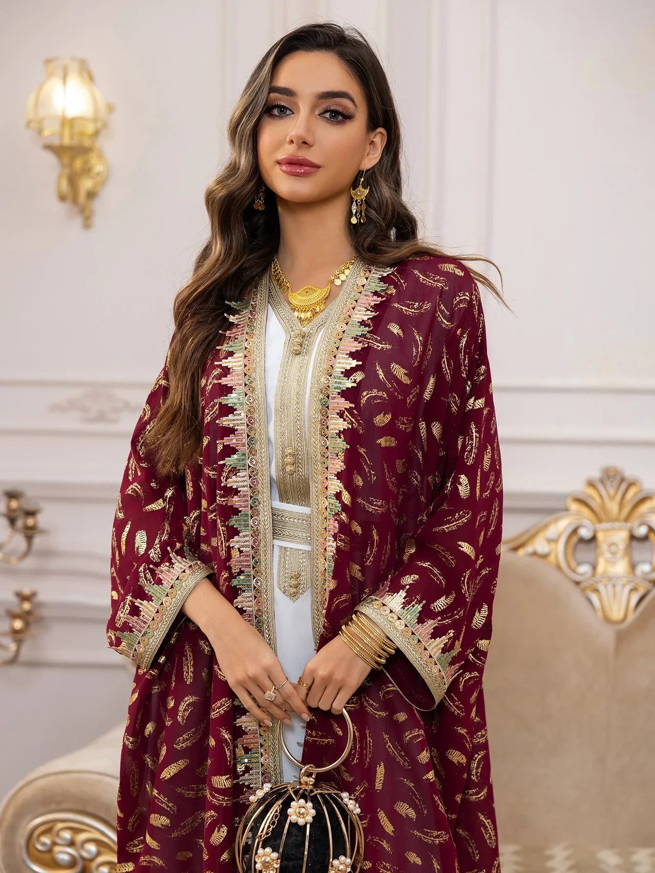 Muslim Abaya 3 Piece Set Women Party Dresses Cardigan Robe Sashes Suit Bronzing Jalabiya Ramadan Morocco Dubai Kaftan Vestidos