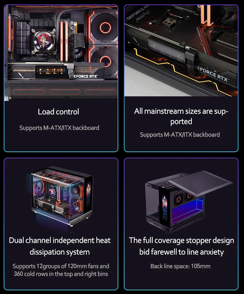 X-GAMERX HUANYI WING MATX Seaview room Case Vertical Desktop Computer 360 Water-cooled Chassis TYPE-C Interface With Screen.