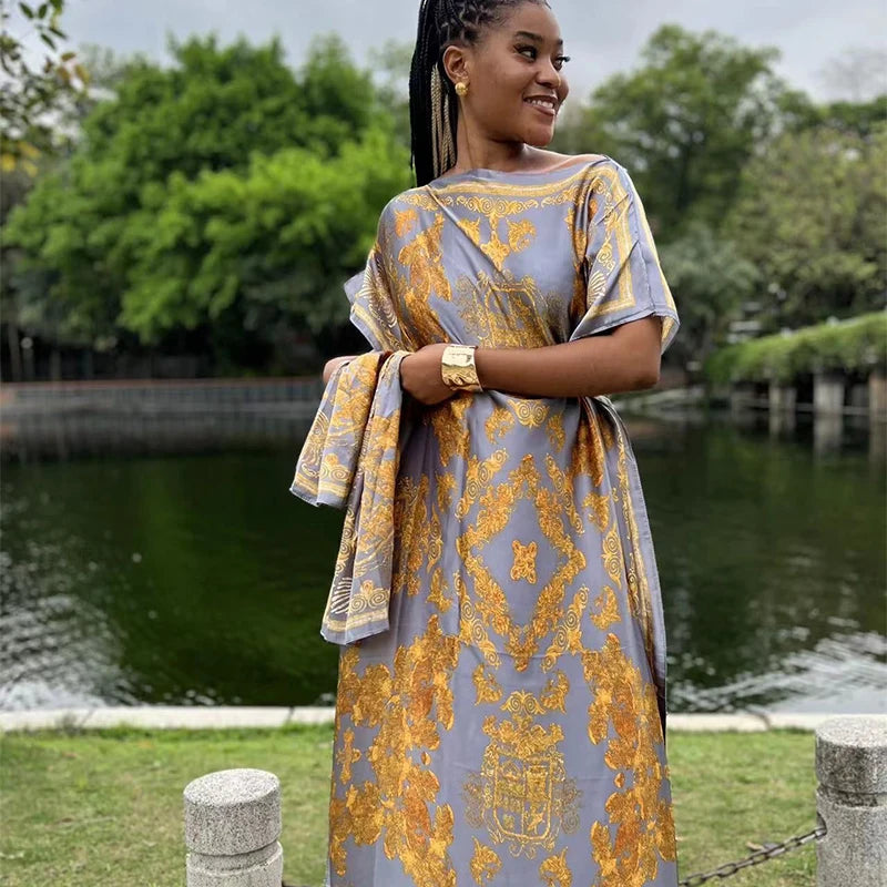 New Malaysian Muslim Print Dress Women Loose Arabic Long Maxi Dress Summer Sunscreen Cool Abaya Beach Hijab Dress Plus Size.