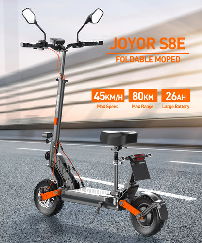 JOYOR S8E Electric Scooter, 800W Motor 48V 26AH Battery Adult E-Scooter 10 Inch Tires, 45km/h Max Speed Front & Rear Disc Brake.