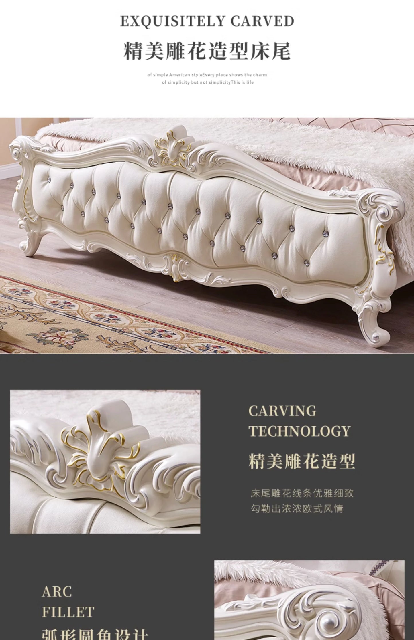 Gold Luxus gestepptes Doppelbett Holz Vintage weiche Einzelkopfteile Doppelbett Erwachsene Zuhause Camas De Dormitorio Möbel