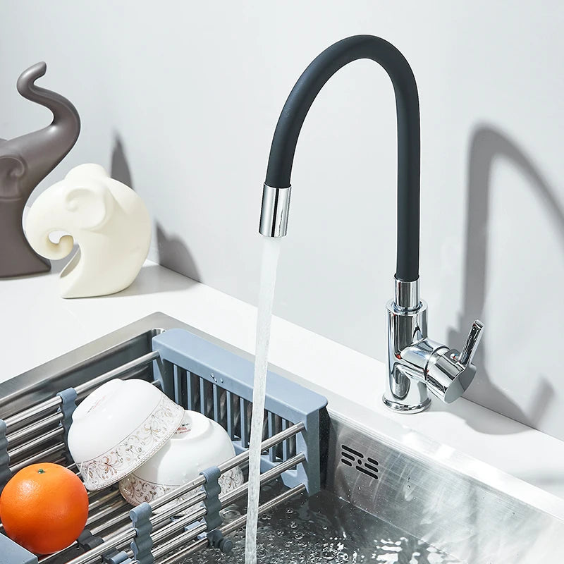 Kitchen Sink Faucet Flexible Water Pipe 360° Rotation Single Handle Deck Mount Cold Hot Water Mixer Water Tap