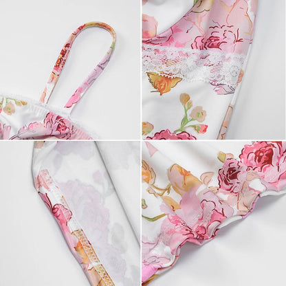 Damen-Kleid mit Blumendruck, Spaghettiträger, ärmellos, schmale Passform, Sommer, rückenfrei, langes Kleid für Party und Strand.