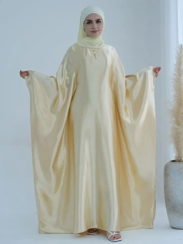 Batwing Satin Shimmer Abaya Damen Dubai Luxury Islam Muslim Kaftan Dress Women Kebaya Vestidos Djellaba Robe Femme Musulmane.