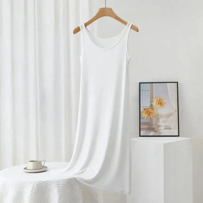 Plus Size Modal Langes Kleid Damen Frühling Sommer Lose A-Linie Bodenrock Home Nachtwäsche Ärmelloses Kleid in reiner Farbe