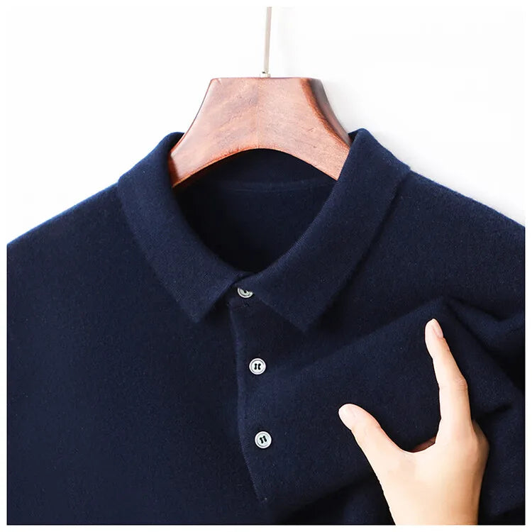 100% Wool. High-quality Men's Warm Sweater, Business Casual Stretchable POLO Shirt, Fall/winter Pullover Knitted Sweater..