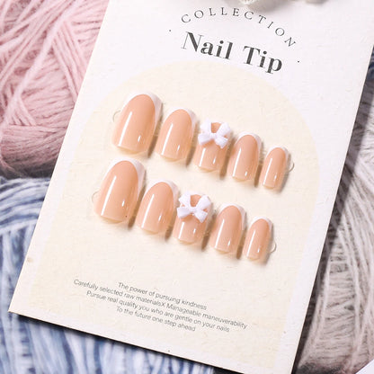 24Pcs White French Press On Nails 3D Bow Design Full Cover Wearable False Nails Short Square Head Ballet Fake Nails For Women.