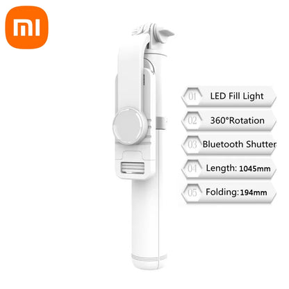 Xiaomi New Selfie Stick 1045mm Wireless Bluetooth Remote Shutter LED Fill Light Extended Stable tripod for Android IOS Cellphone.