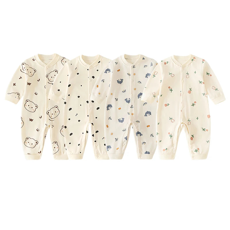 0-2Y Reine Baumwolle Langarm Neugeborenen Baby Strampler Haut-freundliche Einteilige Windel Overall Unterwäsche Infant Cartoon Homewear.