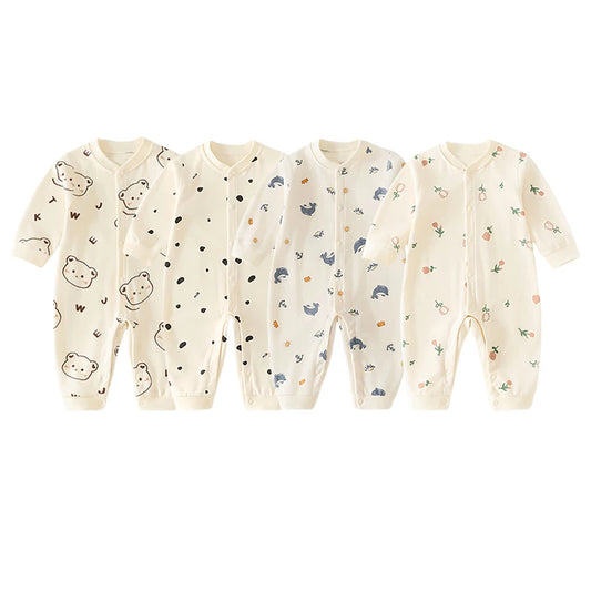 0-2Y Reine Baumwolle Langarm Neugeborenen Baby Strampler Haut-freundliche Einteilige Windel Overall Unterwäsche Infant Cartoon Homewear.