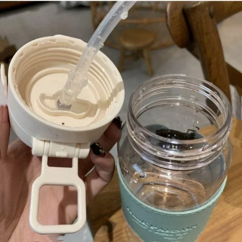 500ml Portable Water Bottle with Straw Creative Cute Leak-proof Plastic Drinking Bottle Milk Coffee Tea Juice Cup Drinkware.