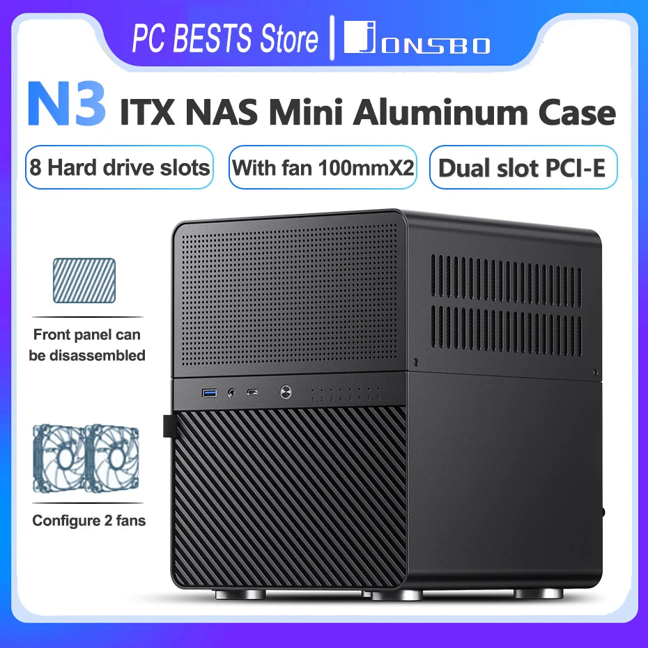 Jonsbo N3 NAS ITX Mini Case All-In-One Aluminum Office Desktop Chassis 8 Hard Disk Location Support 250mm Graphics Card PC Case.