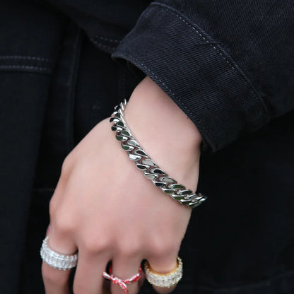 316 Stainless Steel Plated 18k Gold Fashion 8.10.12mm Encrypted Cuban Chain Miami Rap Hip Hop Men's Bracelet Accessory